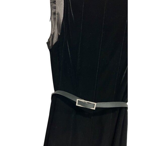 Sandra Darren Womens Black Sleeveless Velvet Dress Belted Size 12 - Picture 3 of 8